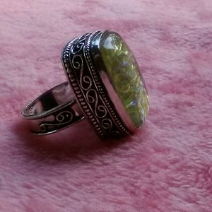 Old English Opal quartz Statement Ring Size 8.75